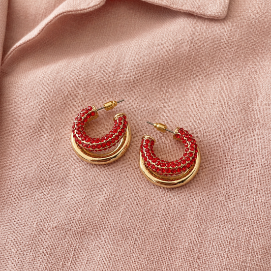 Kendall Crystal Double Hoops (Red)