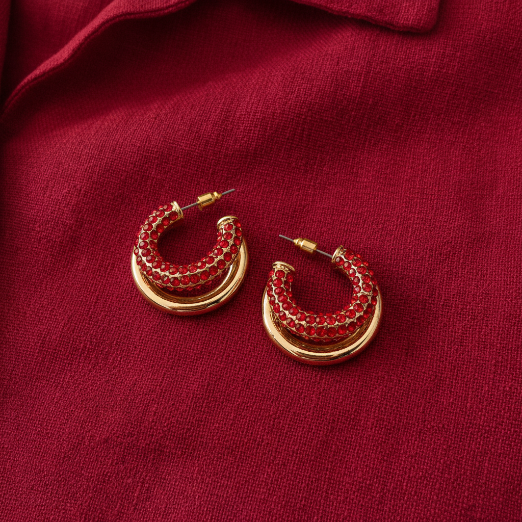 Kendall Crystal Double Hoops (Scarlet)