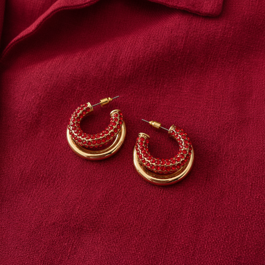 Kendall Crystal Double Hoops (Scarlet)