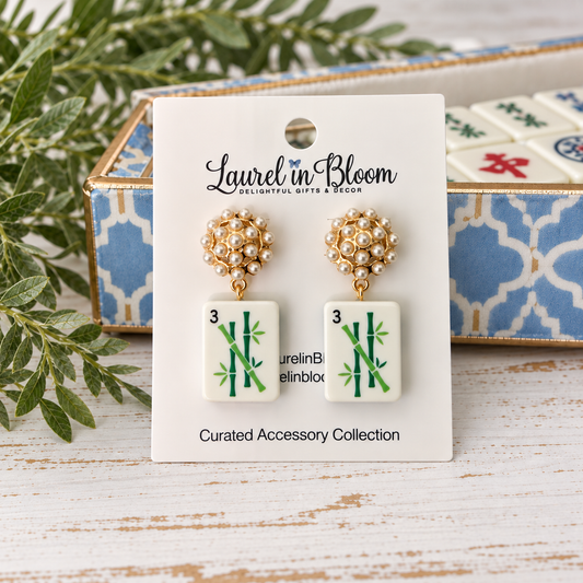 Lucky Tile Pearl Mahjong Drop Earrings