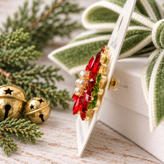 Pearls & Poinsettias Statement Studs