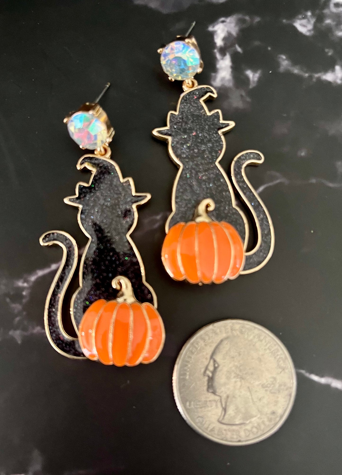 Black Cat-o-Lantern Drop Earrings