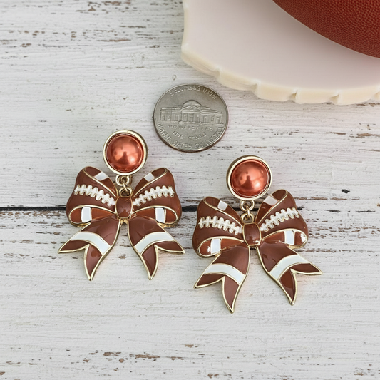 Pearly Football Bows Earrings