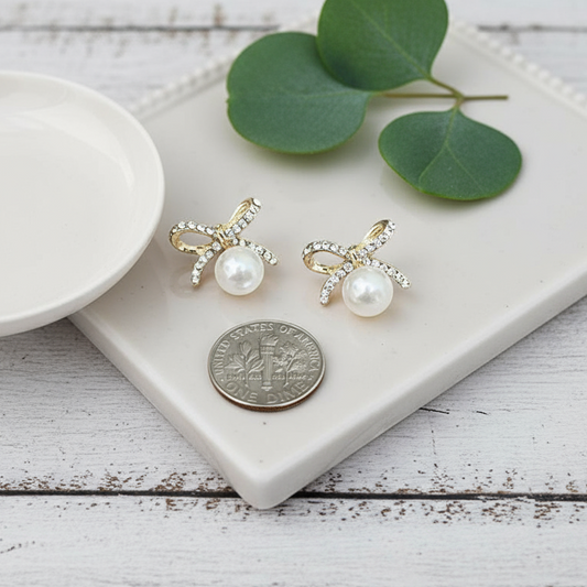 Crystal Bow & Pearl Earrings