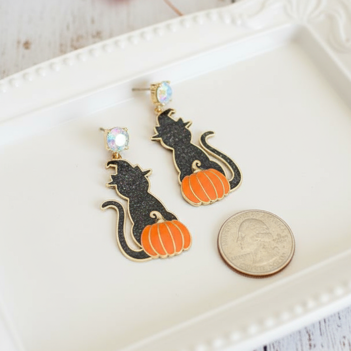 Black Cat-o-Lantern Drop Earrings