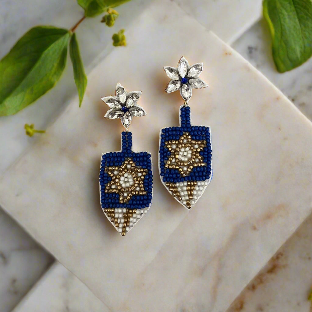 Beaded Dreidel Bauble Earrings