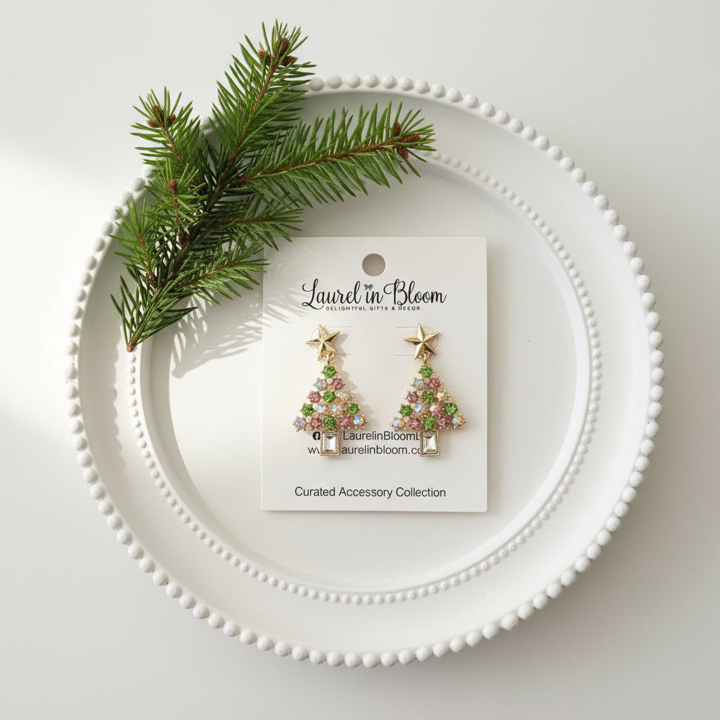 Blushing Baubles Christmas Tree Earrings