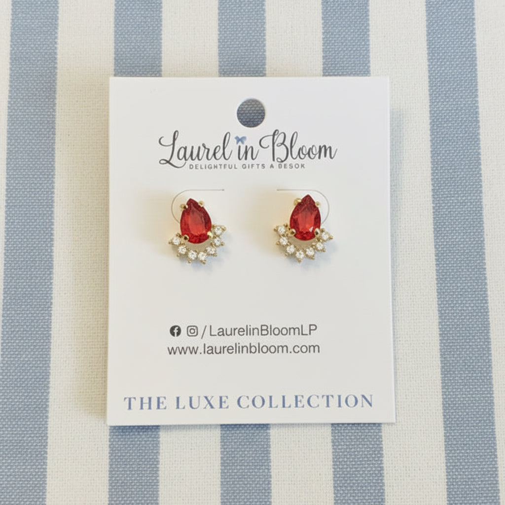 Eliza Crystal Teardrop Studs (Red)
