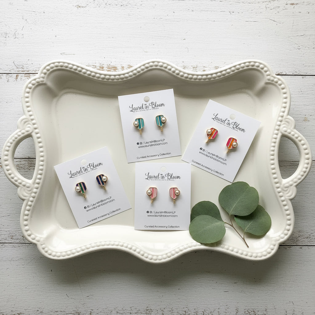 Pickleball Paddles & Pearls Earrings