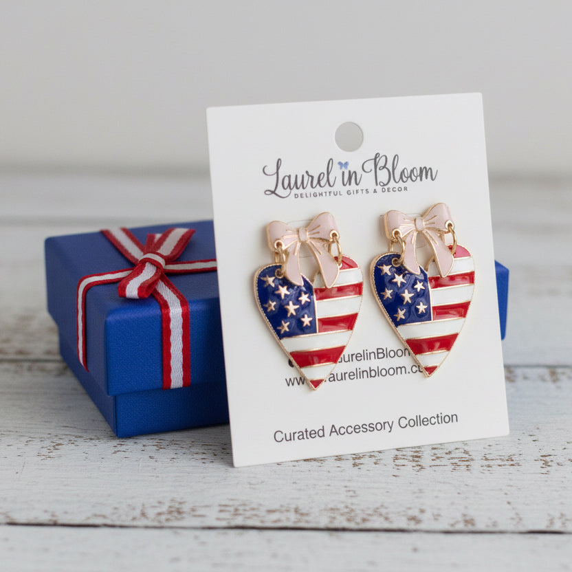 Sweetheart Stars & Stripes Bow Earrings