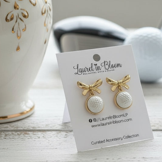 Golf & Gold Bows Earrings