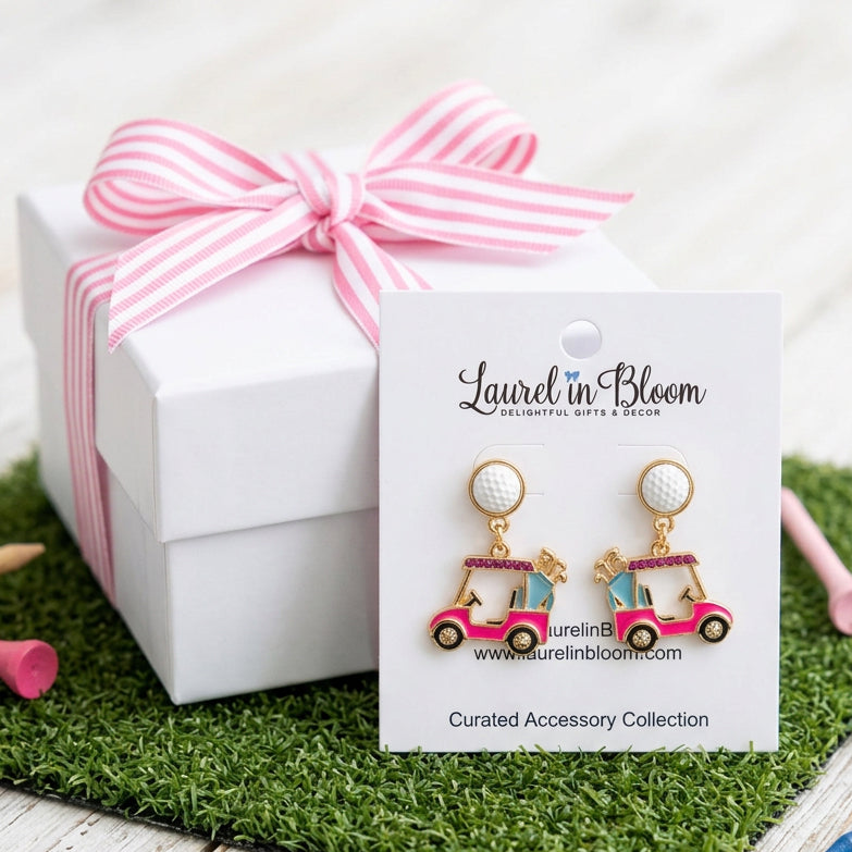 Pink Par-Tee Club Cart Golf Earrings
