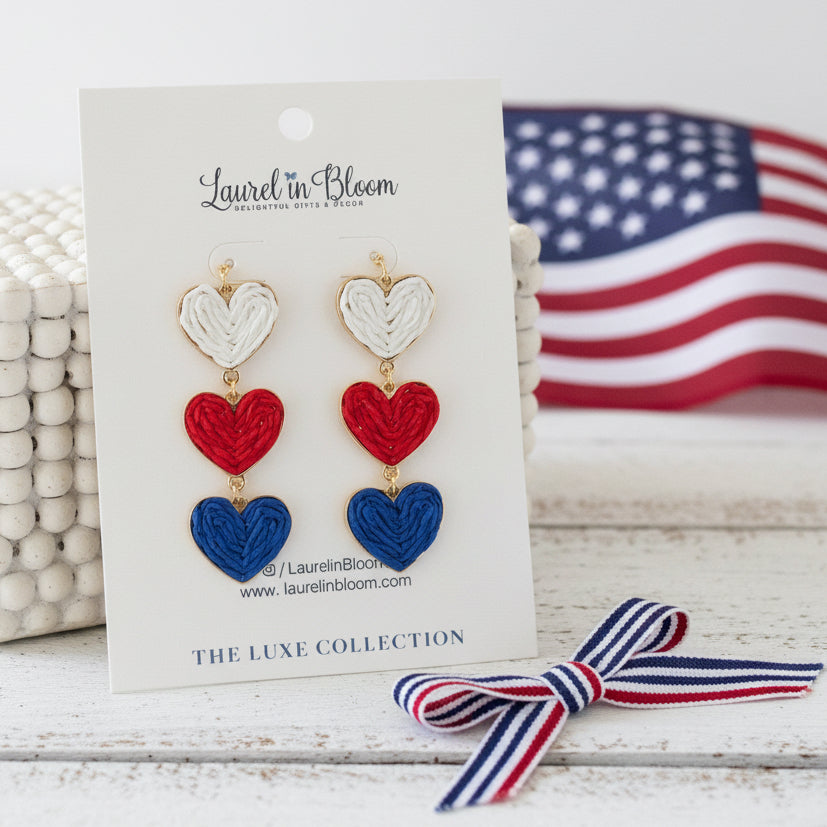 Red White & Blue Triple Heart Earrings