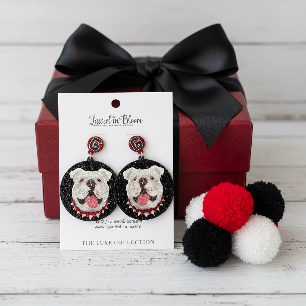 Quinn Glitter Mascot Bulldog Cutout Earrings