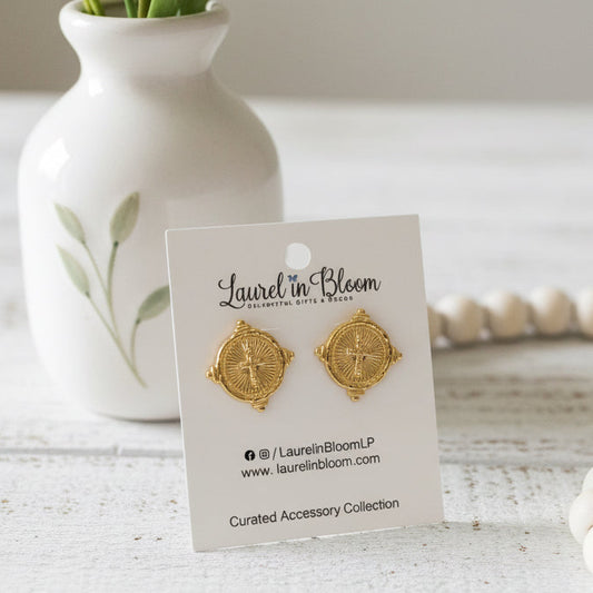 Intaglio Cross Earrings