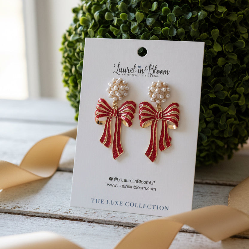 Ribbon & Pearls Holiday Bow Drops