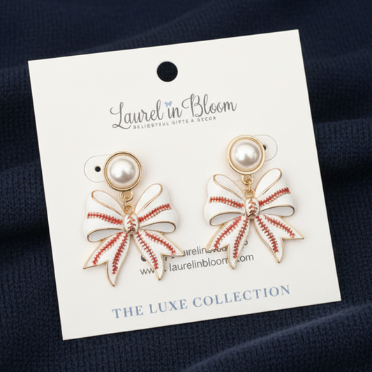 Logan Pearl Baseball Bow Earrings
