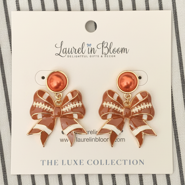 Logan Pearl Football Bow Earrings