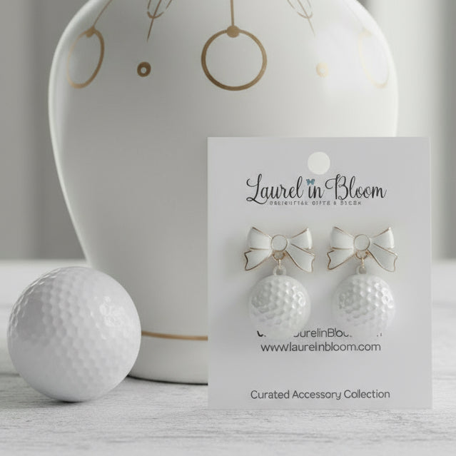 Golf Balls & Bows Earrings