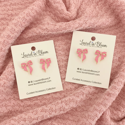 Pink Parade Gingham Bow Earrings