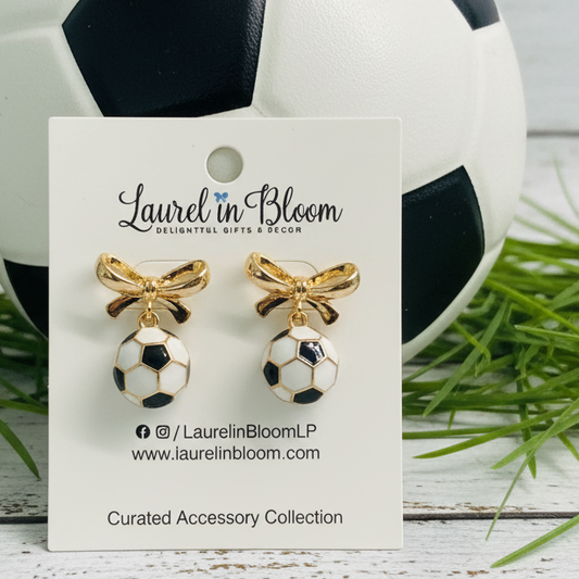 Hadley Soccer & Gold Bows Earrings