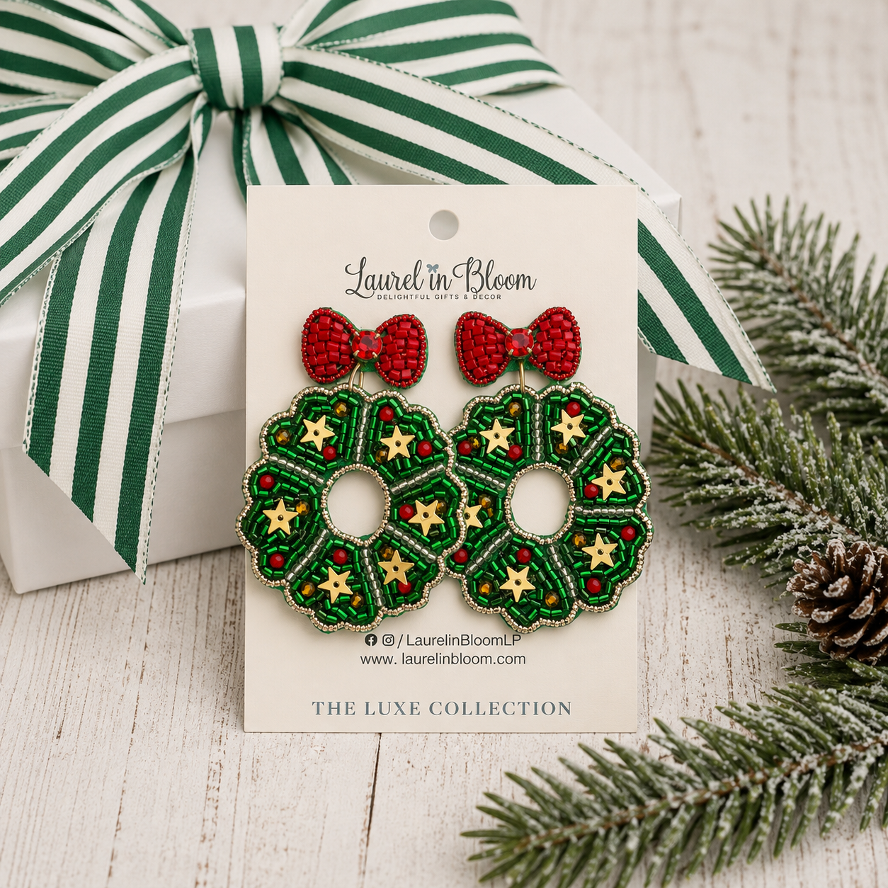 Starry Noel Christmas Wreath Earrings
