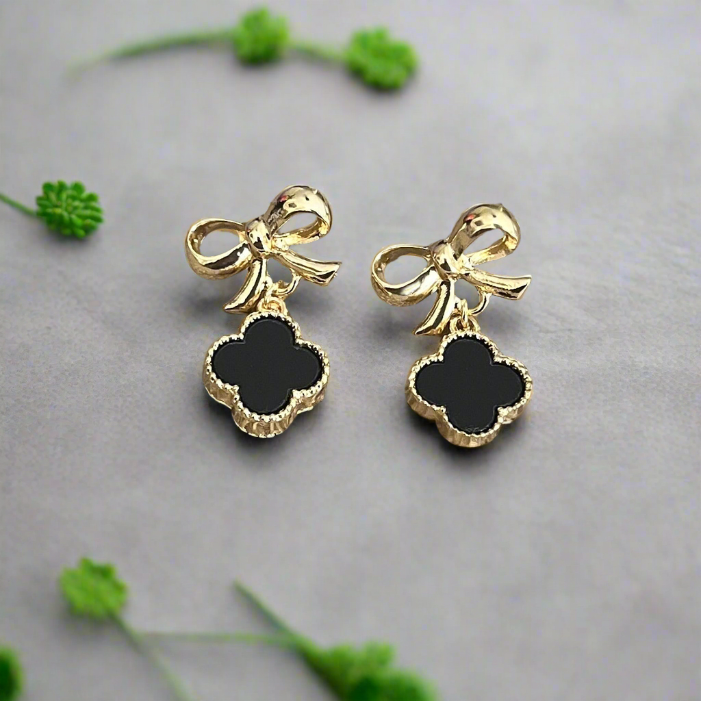 Ribbon & Clover Dangle Earrings