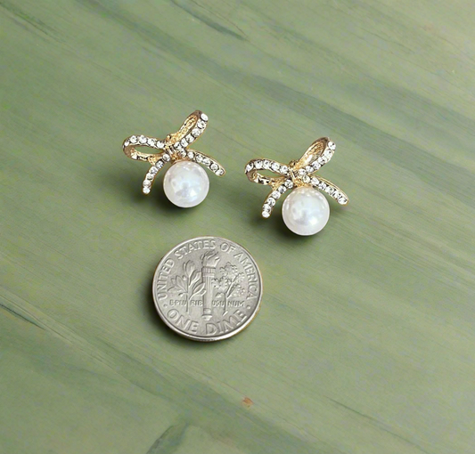 Crystal Bow & Pearl Earrings