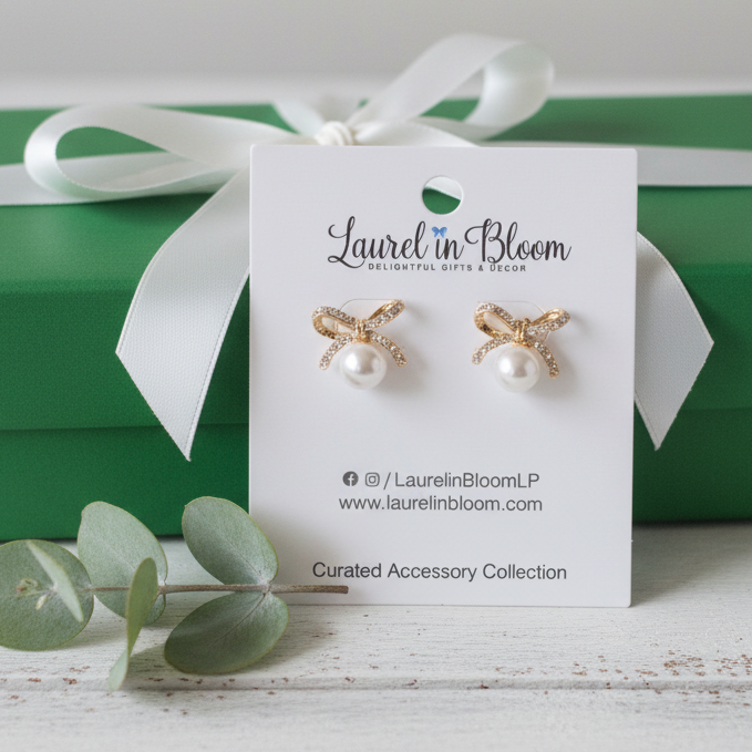 Elizabeth Crystal Bow & Pearl Earrings