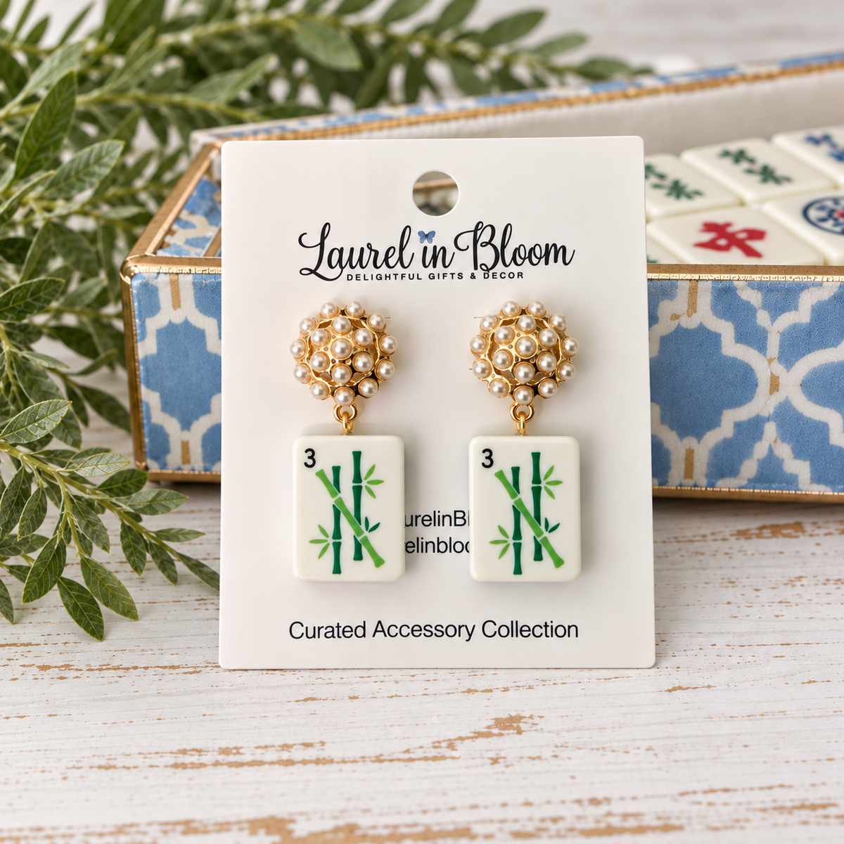 Lucky Tile Pearl Mahjong Drop Earrings