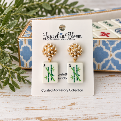 Lucky Tile Pearl Mahjong Drop Earrings