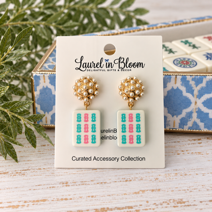 Lucky Tile Pearl Mahjong Drop Earrings