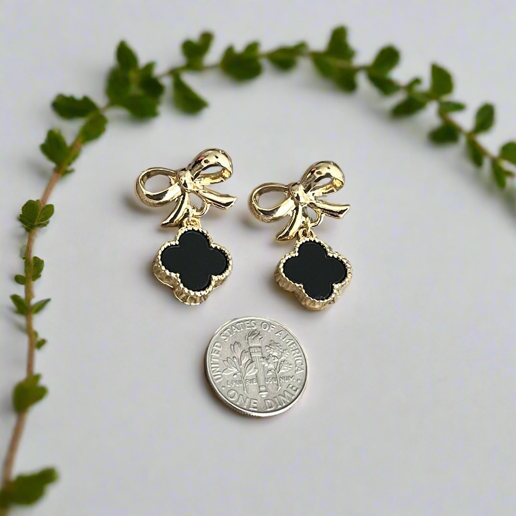 Ribbon & Clover Dangle Earrings
