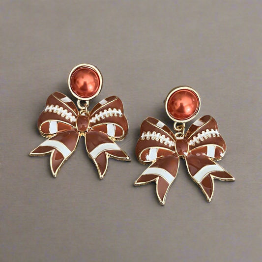 Pearly Football Bows Earrings