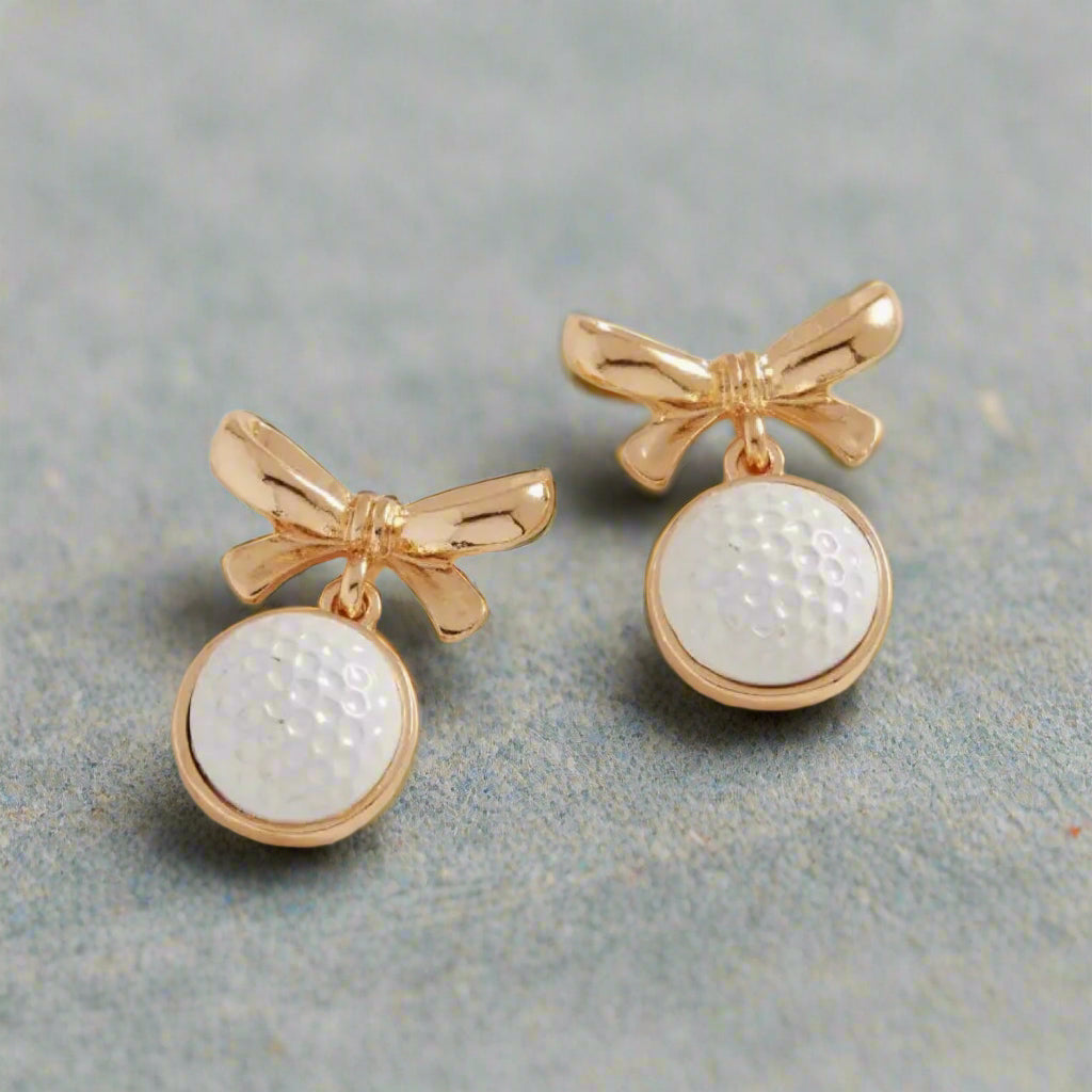 Golf & Gold Bows Earrings
