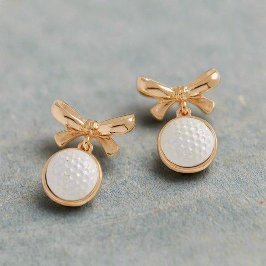 Golf & Gold Bows Earrings