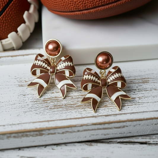 Pearly Football Bows Earrings