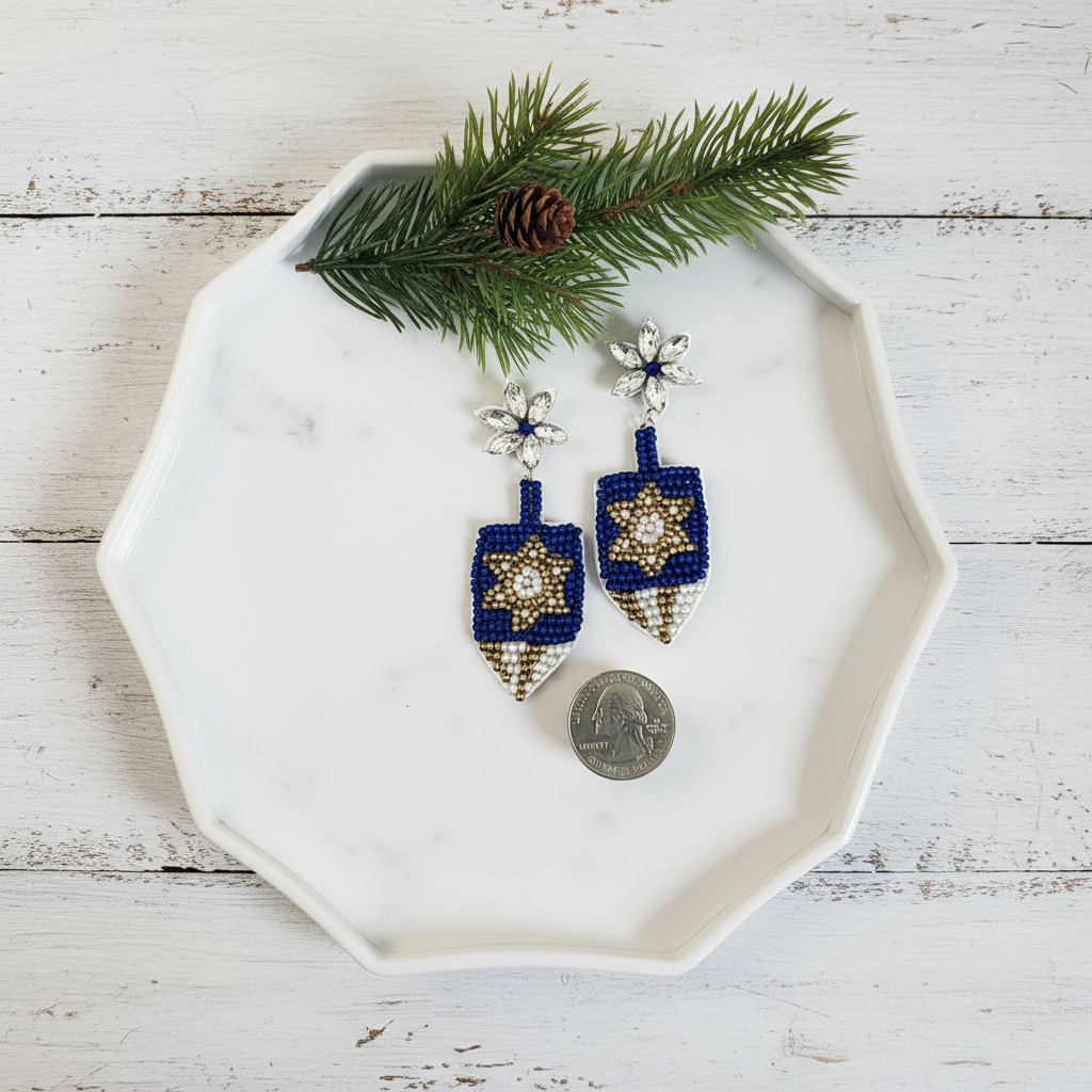 Beaded Dreidel Bauble Earrings