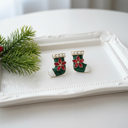 Holiday Blooms Christmas Stockings Earrings