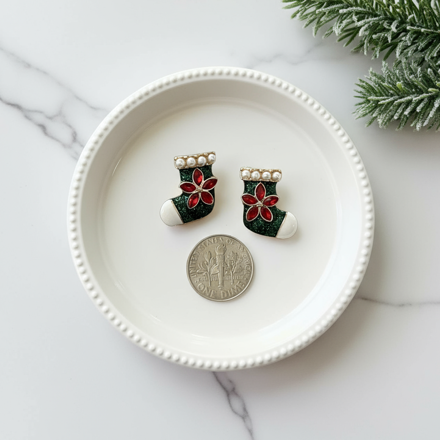 Holiday Blooms Christmas Stockings Earrings