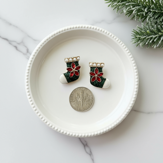 Holiday Blooms Christmas Stockings Earrings