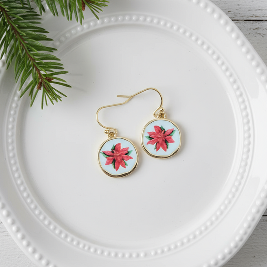 Christmas Vintage Poinsettia Earrings