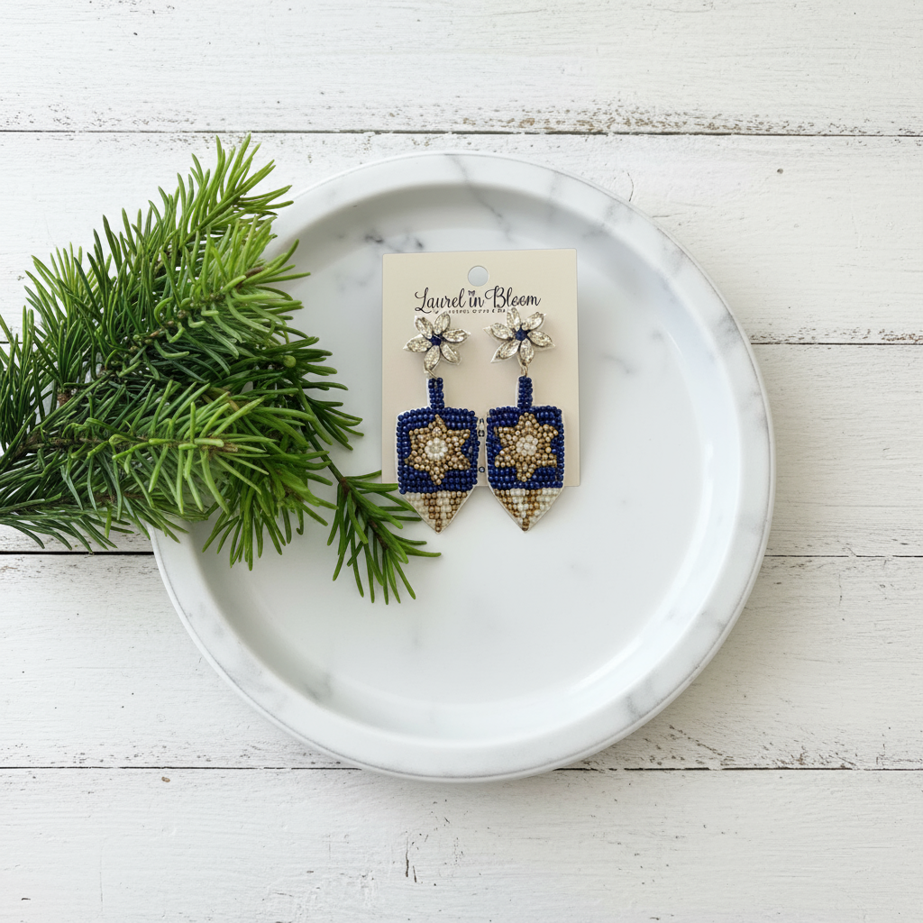 Beaded Dreidel Bauble Earrings