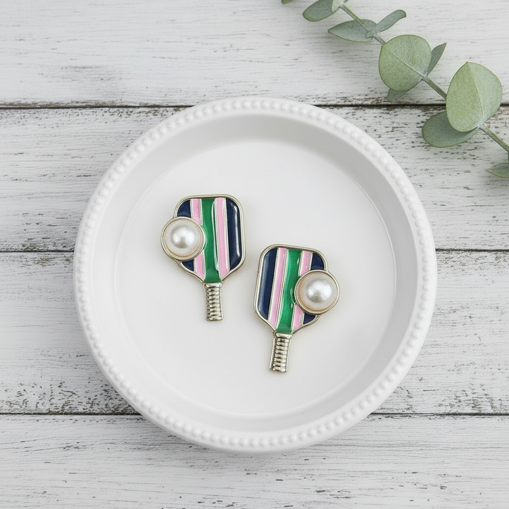 Pickleball Paddles & Pearls Earrings