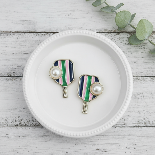 Pickleball Paddles & Pearls Earrings