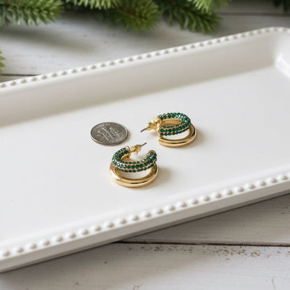 Kendall Crystal Double Hoops (Emerald)