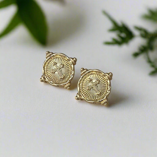 Intaglio Cross Earrings