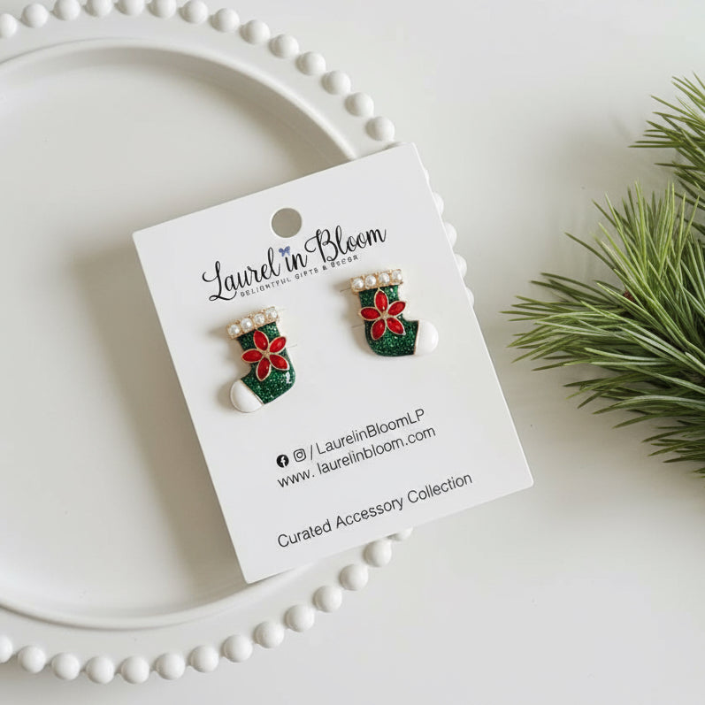 Holiday Blooms Christmas Stockings Earrings