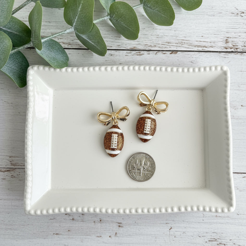 Football & Gold Bows Earrings