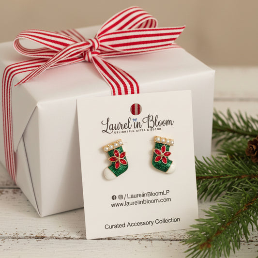 Holiday Blooms Christmas Stockings Earrings